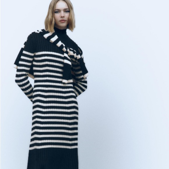 New Zara Wool Blend Striped Knit Midi Dress - 5755/147 - Picture 7 of 8
